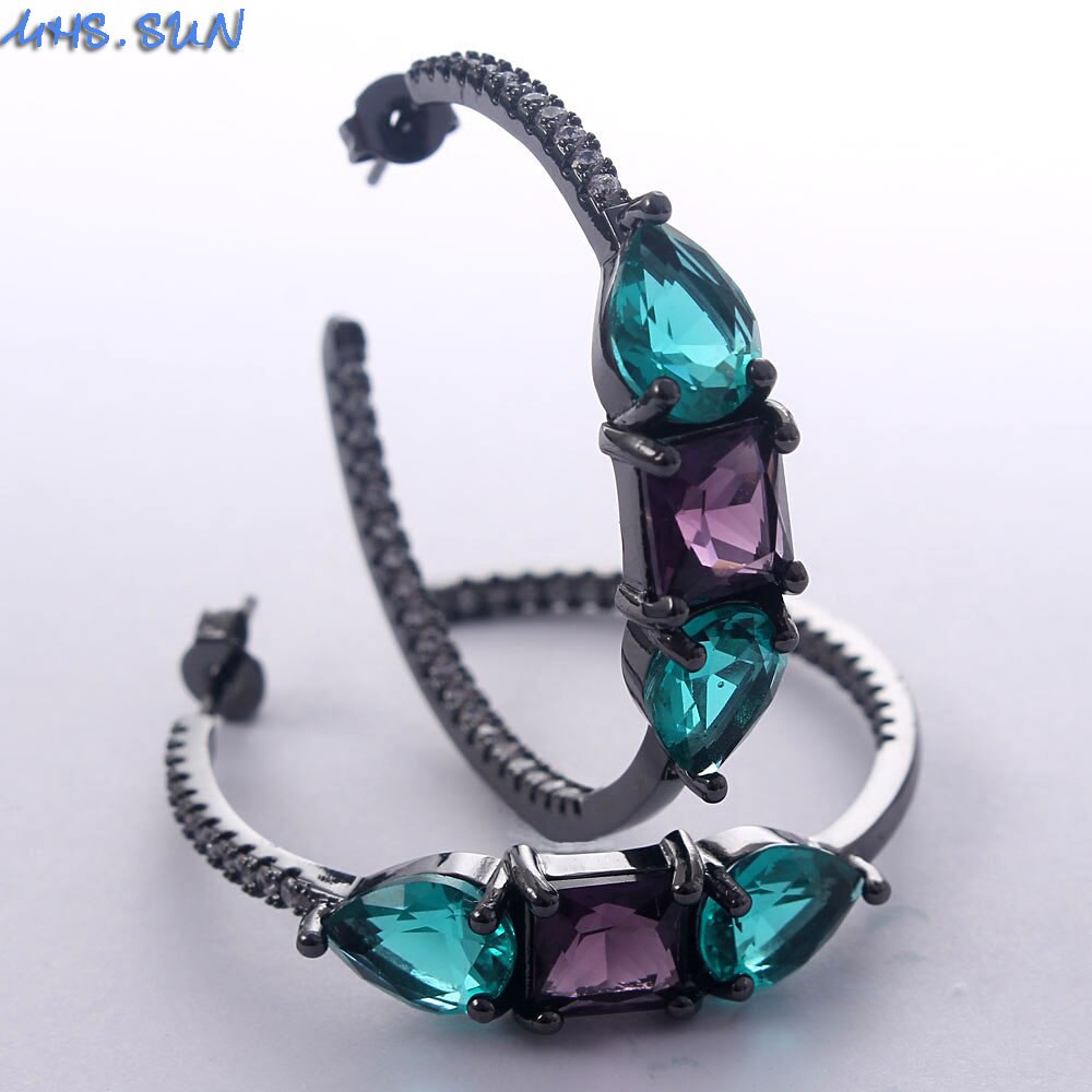 MHS.SUN Geometric Cubic Zircon Women Hoop Earrings Crystal Earrings For Female Jewelry Party: 1