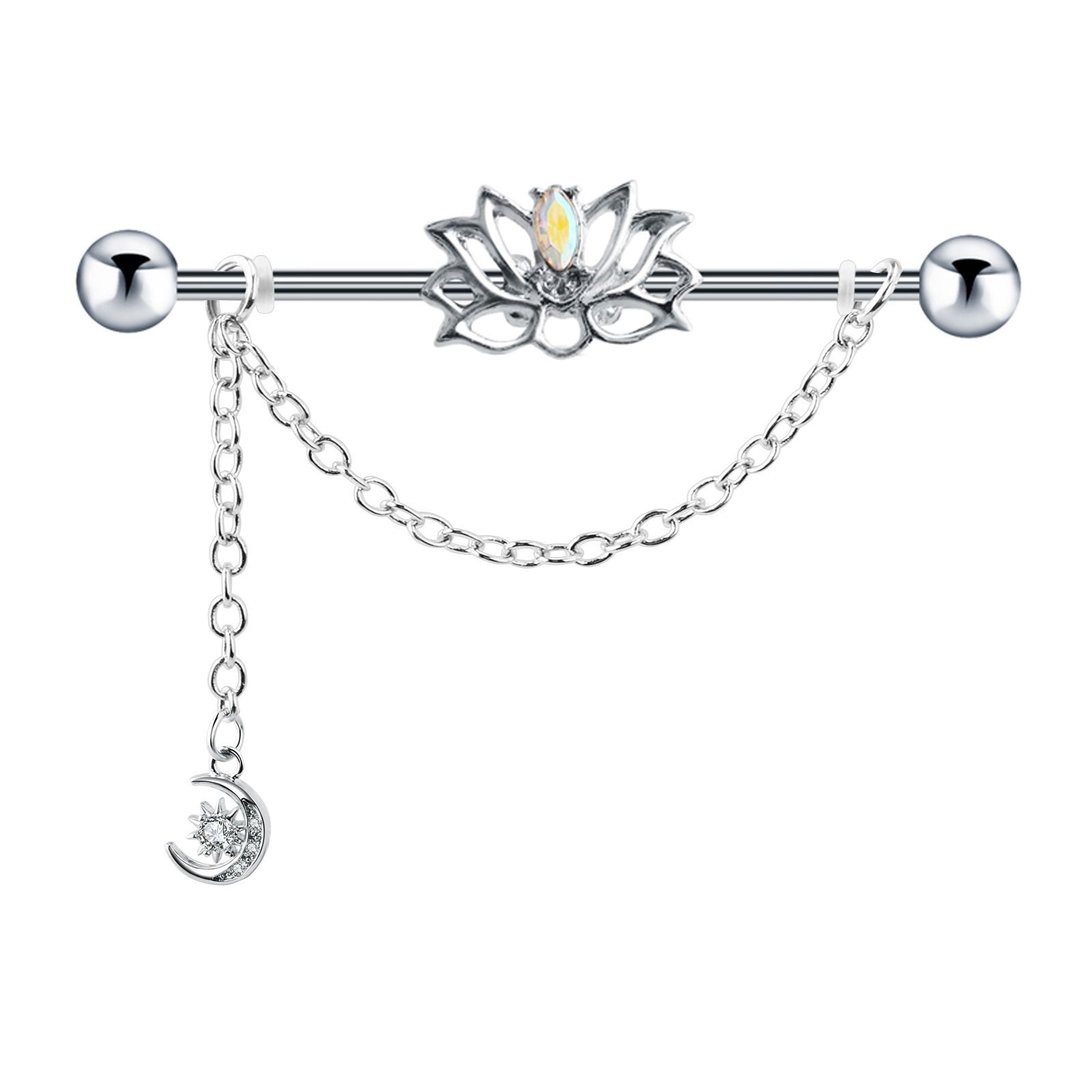 Pendientes largos con barra para Piercing Industrial de acero quirúrgico, barra de andamio de cadena, pendiente de cartílago de la oreja, joyería corporal de tendencia, 1 ud.