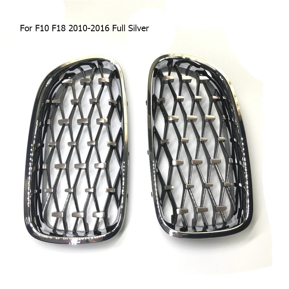 Un par de parrillas de diamantes plateadas/negras con estilo para coche, rejilla delantera ovoide doble para BMW F30 F31 F35 F10 F18 G30 G38 F32 F82: F10 Silver