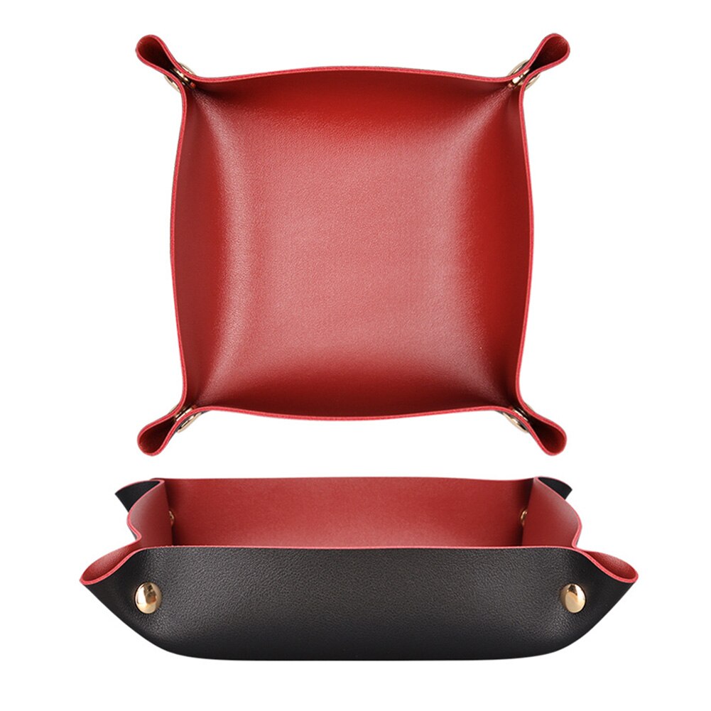 Key Coin Living Room PU Leather Storage Tray Entryway Portable Desktop Organizer With Snaps Bedside Easy Clean Jewelry Display: Red