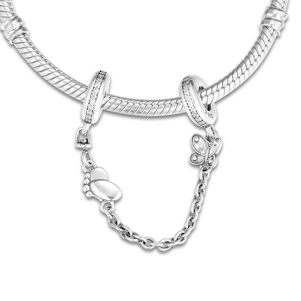 Spring Decorative Butterflies Safety Chain Fit Beaded Snake Chain Bracelets Sterling Silver Jewelry Female DIY Beads