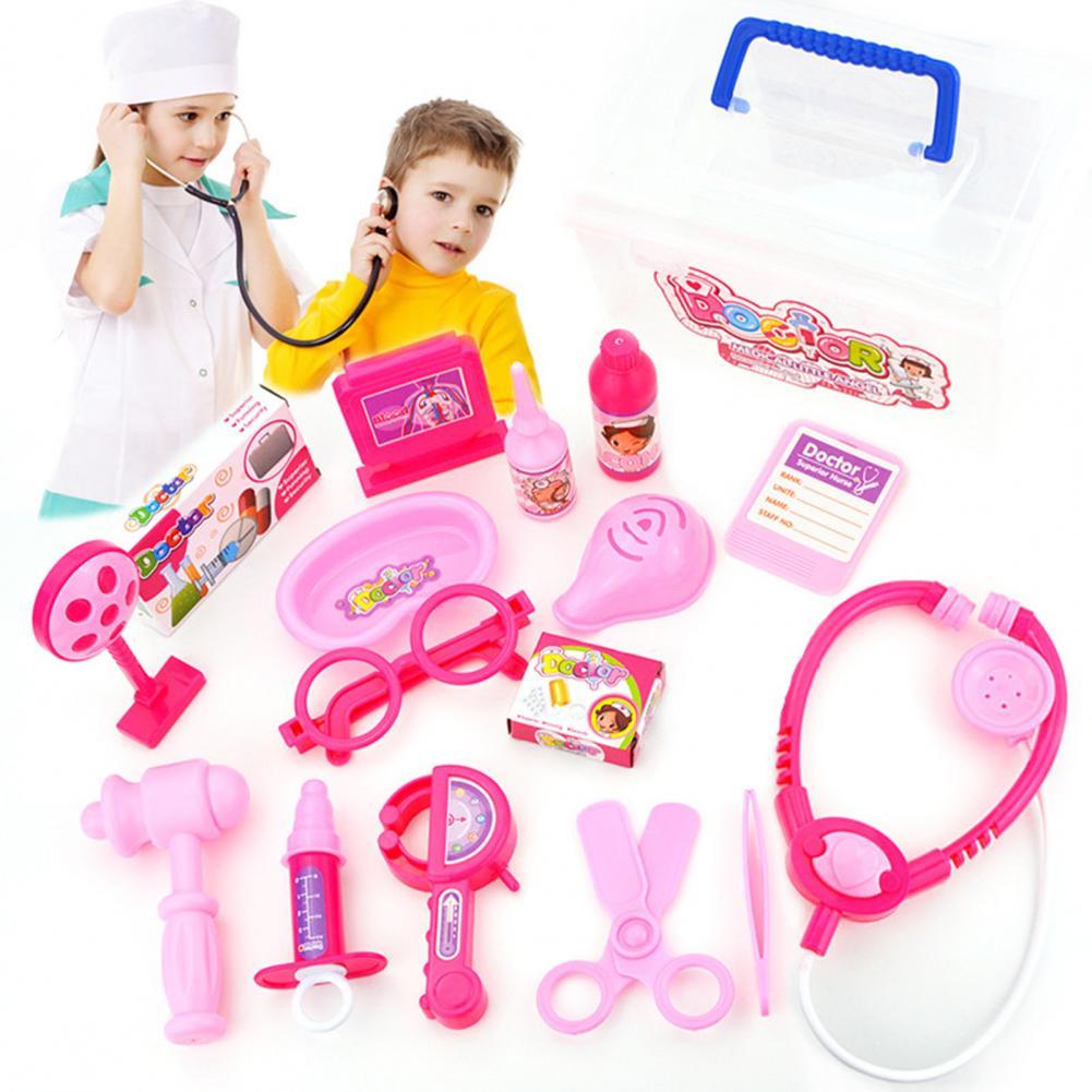 17Pcs/Set Mini Doctor Toy Pink Rich Accessories Simple Pretend Play Doctor Toy Kit for Entertainment