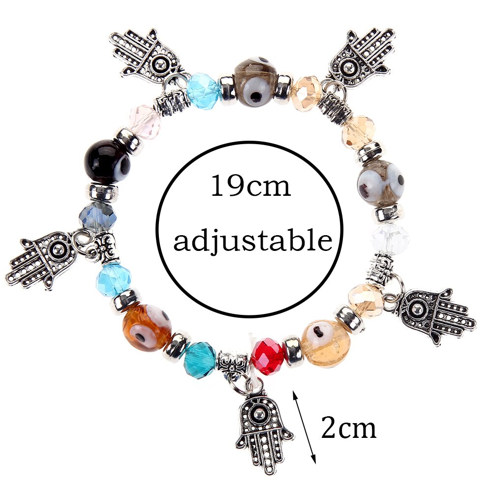 Bracelet élastique mauvais œil turc pour hommes, breloques en cristal, main de Fatima, perlé, réglable, bijoux de Yoga,