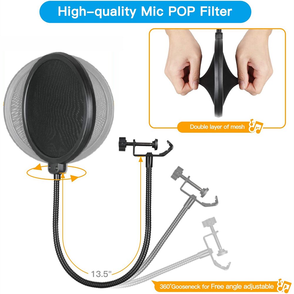Brazo de soporte para micrófono soporte de suspensión con Clip adaptador de tornillo de 3/8 "a 5/8" para Blue Yeti Blue Snowball Yeti Nano Yeti x Mic