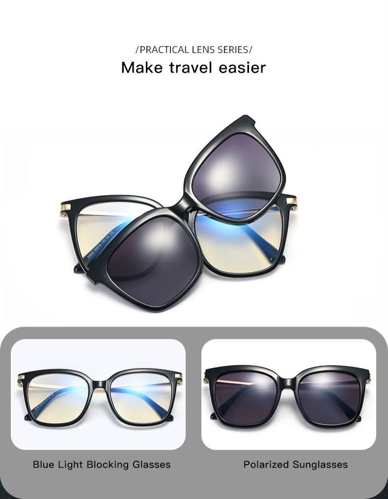 2 in 1 Polarized Magnet Clip On Eyeglasses Frame for Women TR90 Cat Eye Optical Glasses Frame Female Myopia Prescription