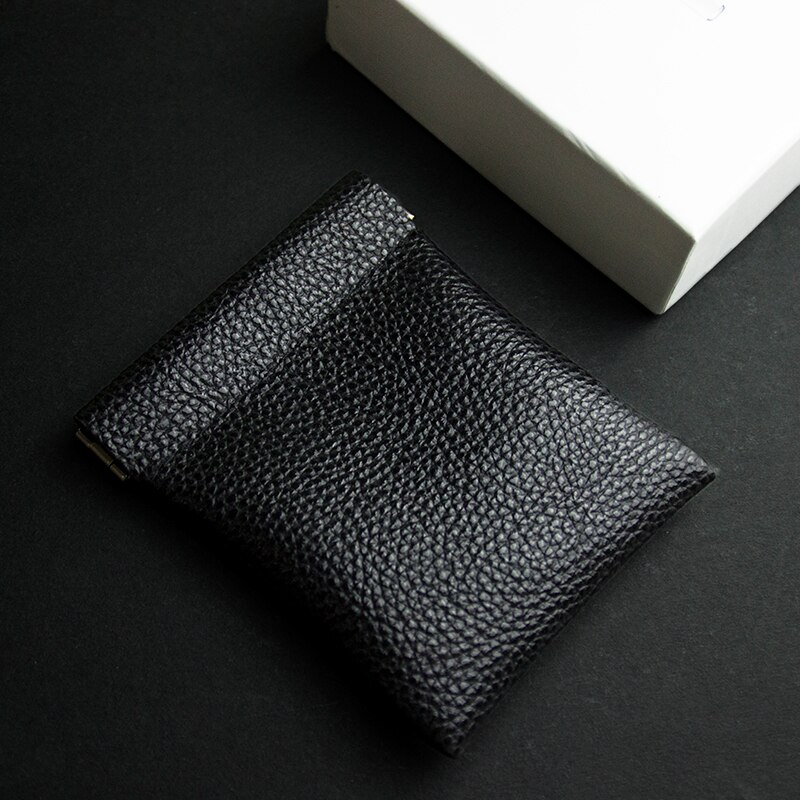 Squeeze Coin Purse Vintage Solid PU Leather Women Men Small Mini Short Wallet Bag Key Credit Card Earbuds Holder