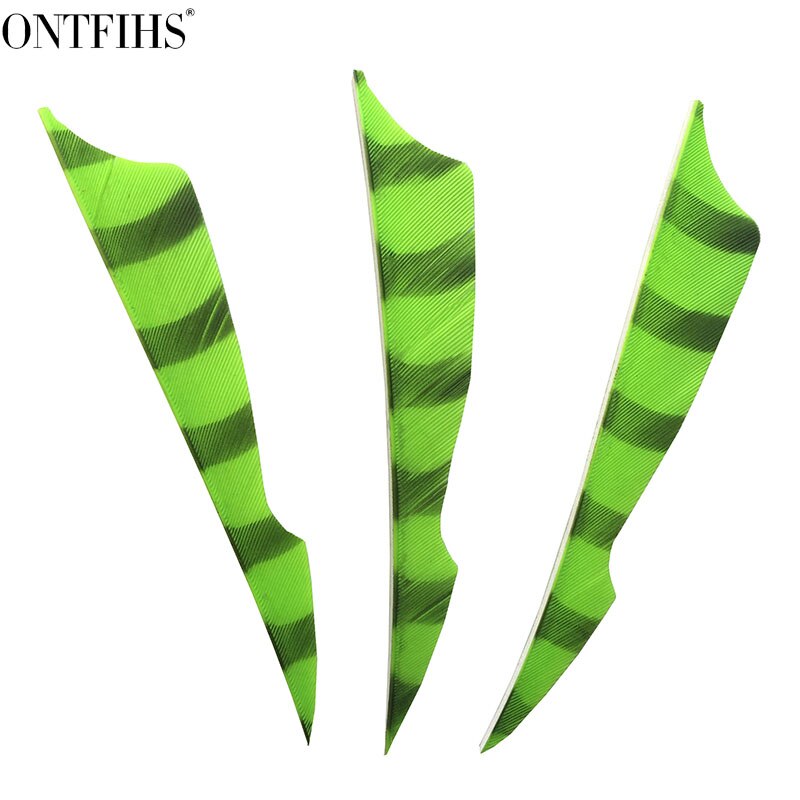 ONTFIHS RW-50 pièces 4 "rayé Double multicolore piqûre Arrrow plume Fletching pour tir à l'arc flèche accessoires Fletches plumes: Fluorescent Green