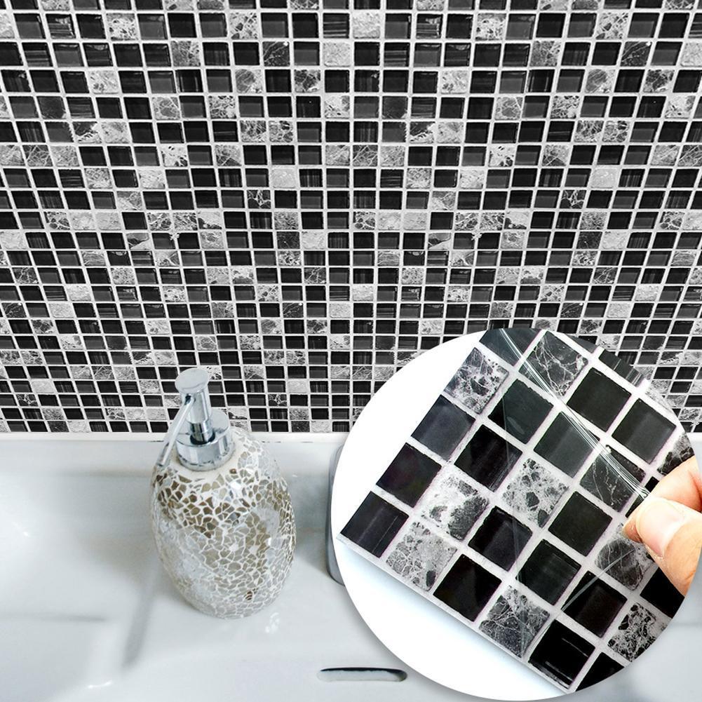 Kakel klistermärken svart vit grå ton mosaik självhäftande vattentät klistermärke klistermärken kök hållbara material för badrum  m1 z 5