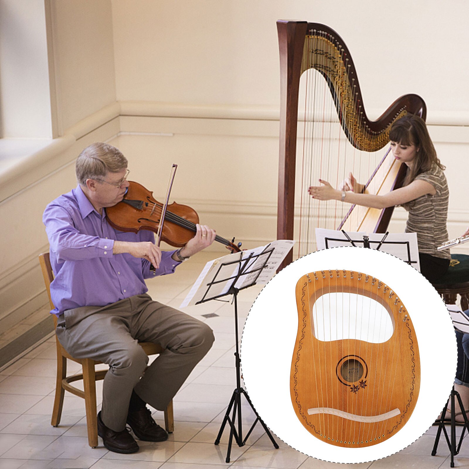 1 Set Wooden Harp Orchestral String Instrument Portable Solidwood 16 String Harp