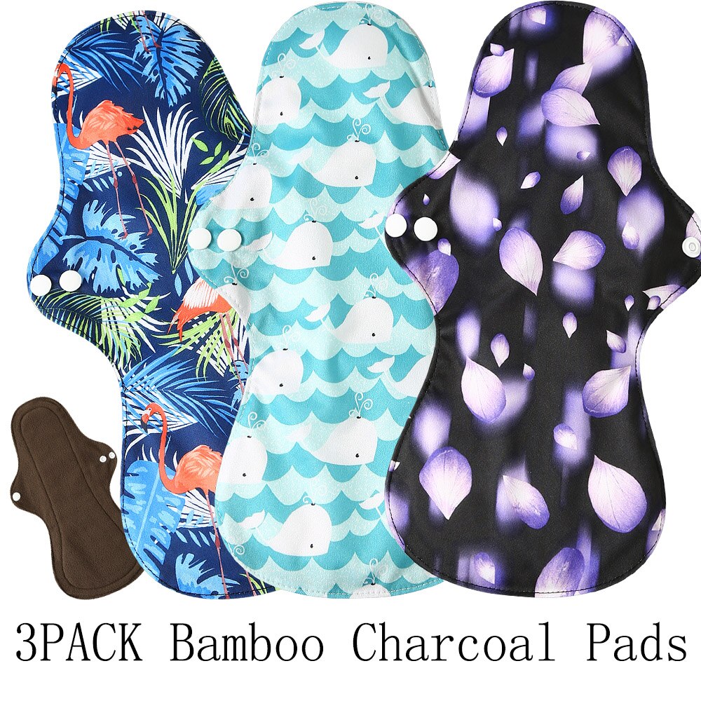 Compresas menstruales de carbón de bambú reutilizables, compresas sanitarias de flujo pesado, lavables, para uso nocturno, Extra grandes, 2 uds.: 656773