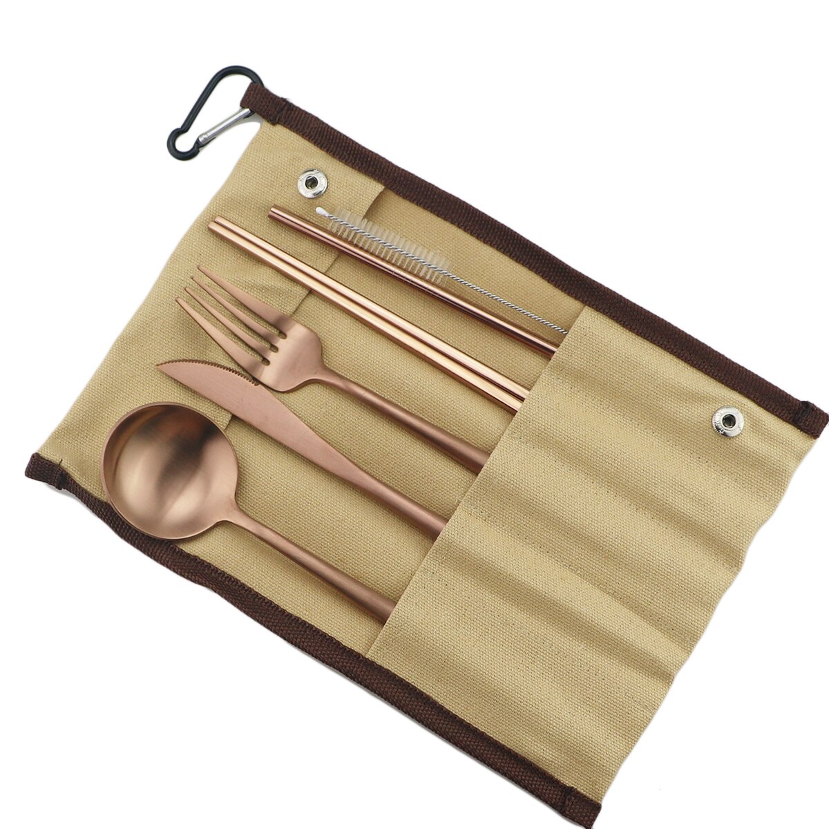 Rainbow Knife Fork Spoon Chopsticks Straw Set Portable Flatware Metal Travel Storage Cutlery Set Picnics Offices BBQ Accessories: Beige A Bag Rose