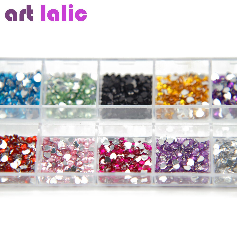 3000 Pcs Hart Vorm Crystal Rhinestones Nail Art Gems Met Case Voor Acryl Tips Uv Gel Diy Deco
