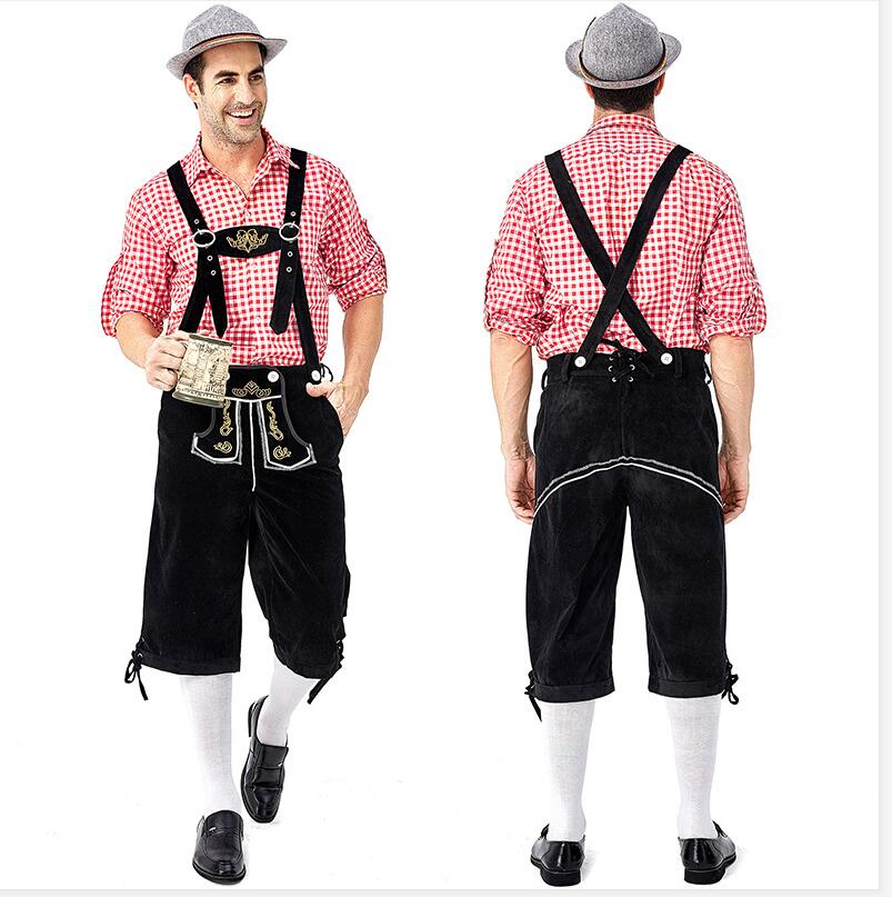 Echoine Volwassen Traditionele Oktoberfest Kostuum Lederhosen Beierse Octoberfest Duits Bier mannen Carnaval Party Fancy Kostuum: Red Black / XXL