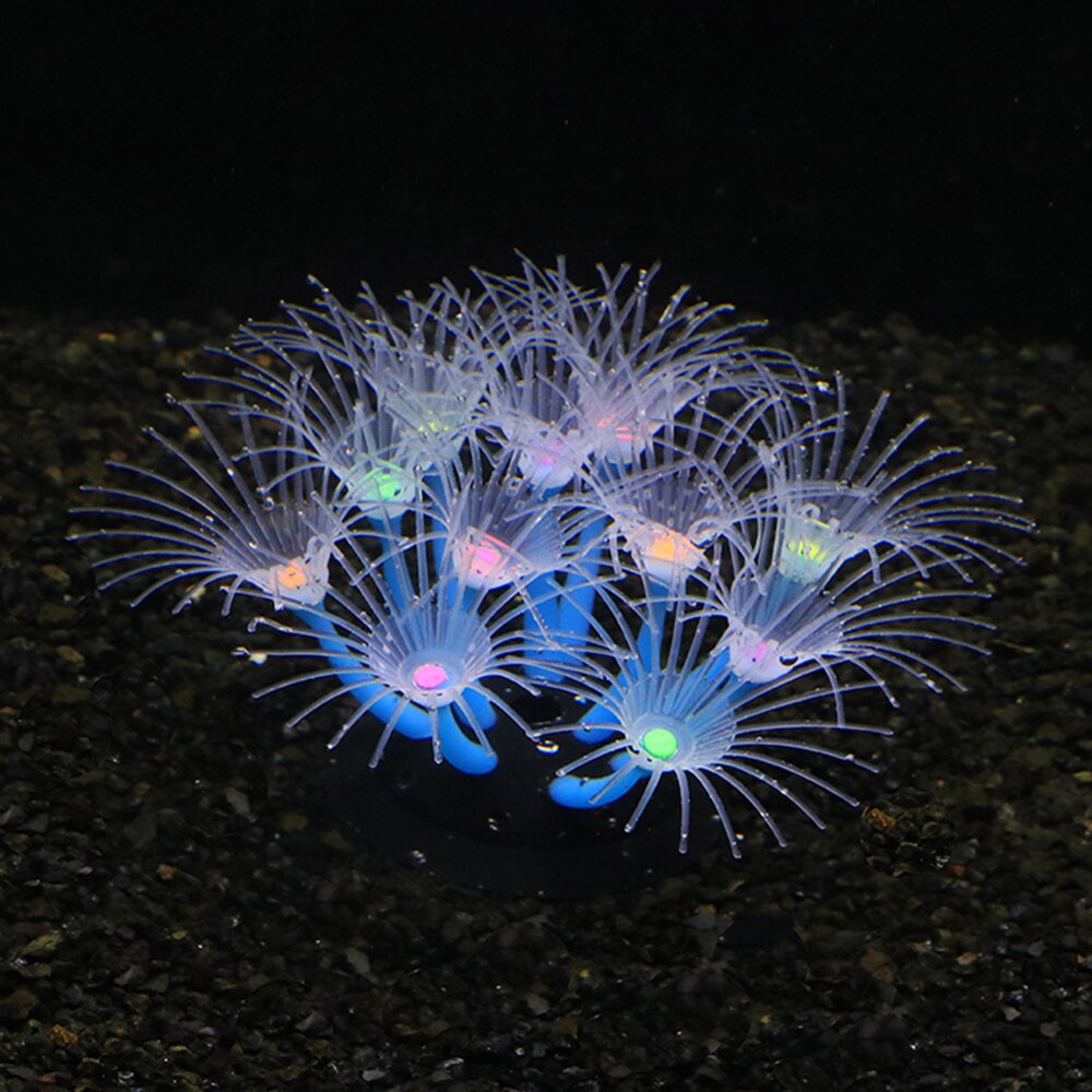 Coraux de tournesol, Gel de silice souple qui se déplace naturellement avec le flux d'eau, corail qui brille dans la nuit, pour les décorations d'aquarium de poissons