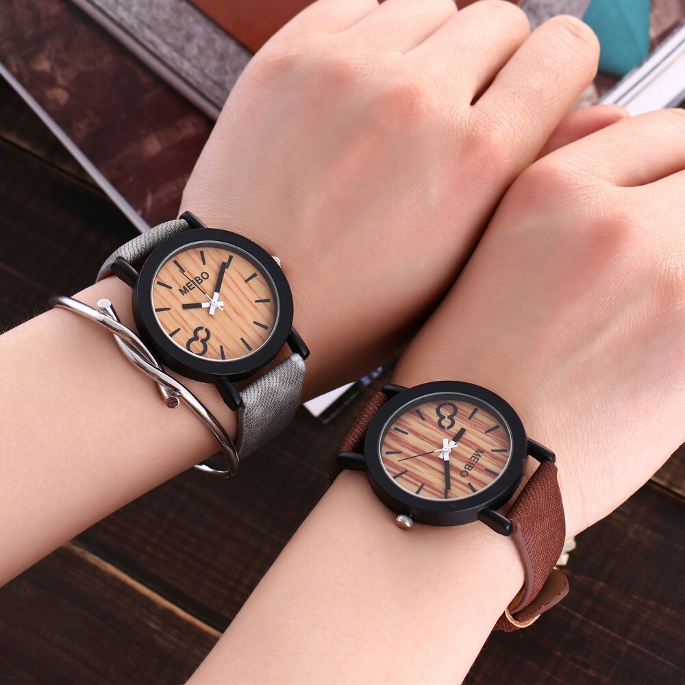 Meibo Luxe Vrouwen Horloges Modeling Houten Quartz Herenhorloge Toevallige Houten Kleur Lederen Horloge Relogio Feminino