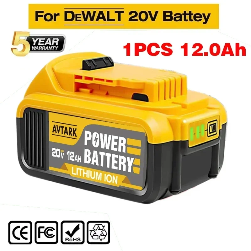 Batería DCB200 de 20V Compatible con herramientas eléctricas dewalt, herramienta eléctrica recargable de 18V y 12Ah, baterías de litio de 20V, 18 voltios, 18v, 12Ah: Caqui