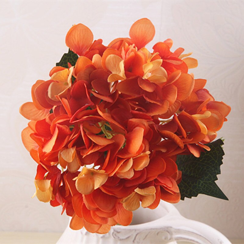 Kunstige hortensia blomster enkelt bryllup hortensia kunstige blomster silke blomst buer jul hjem dekorative blomster: Orange