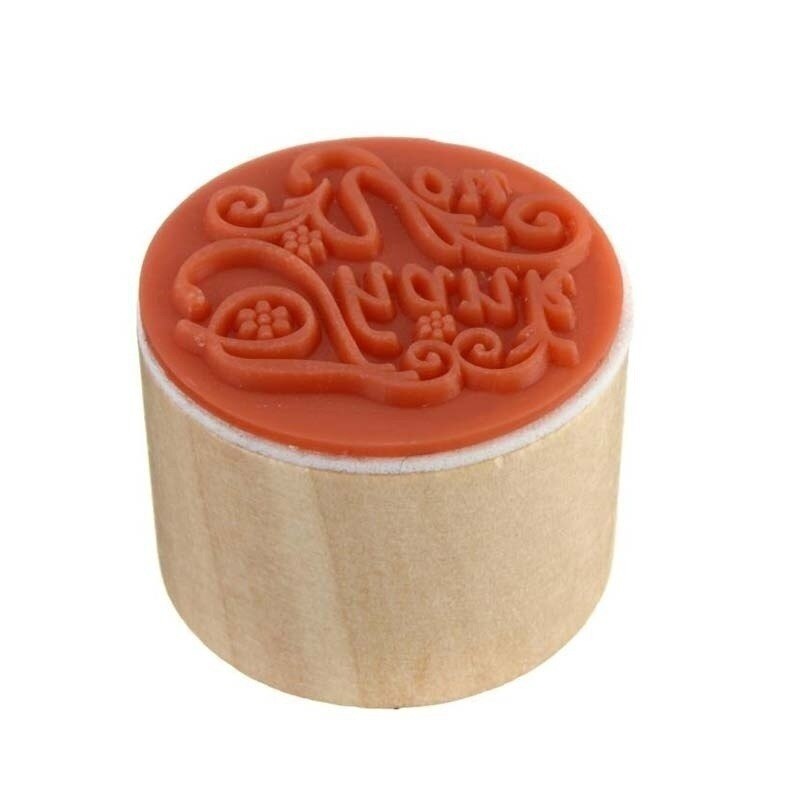Retro Round Wooden Stamp Popular Handwriting Wish Sentiment Wooden Rubber Round Stamp Floral Choose Word