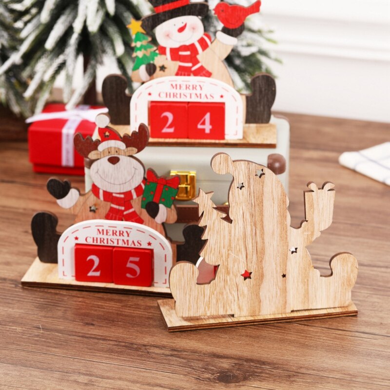 Wooden Christmas Advent Calendar With Painted Blocks Countdown To Christmas Home Desktop Ornament Decor Supplies