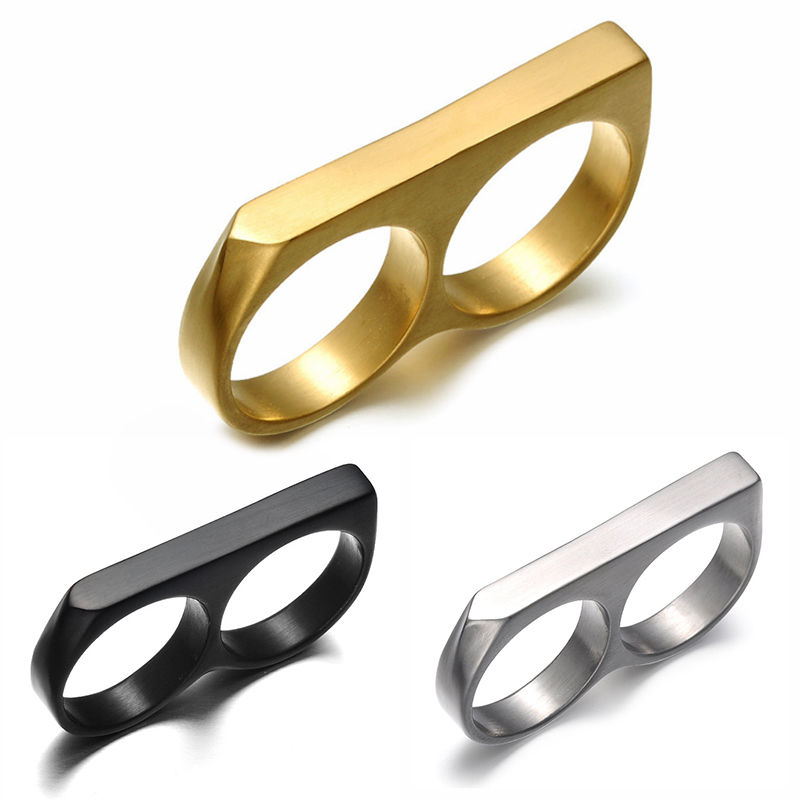Twee Vinger Ringen Man Metal Hard Ring Voor Party 2 Vingers Ring Rebelse Ring Opstand Persoonlijkheid Sieraden Fzl Non-overeenstemming Jongen