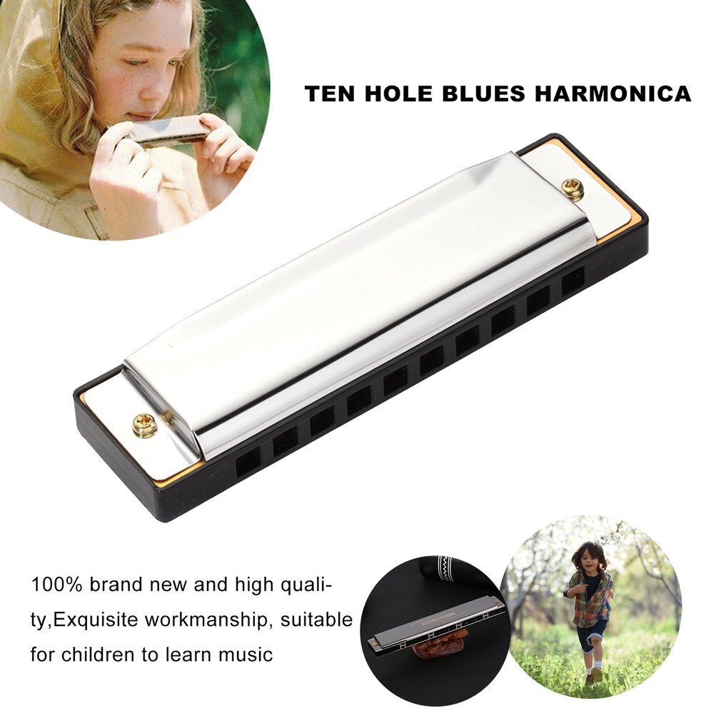 Harmonica diatonique 10 trous argent Blues harpe diatonique Harmonicon 10 trous Instrument de musique alliage Harmonica bouche orgue