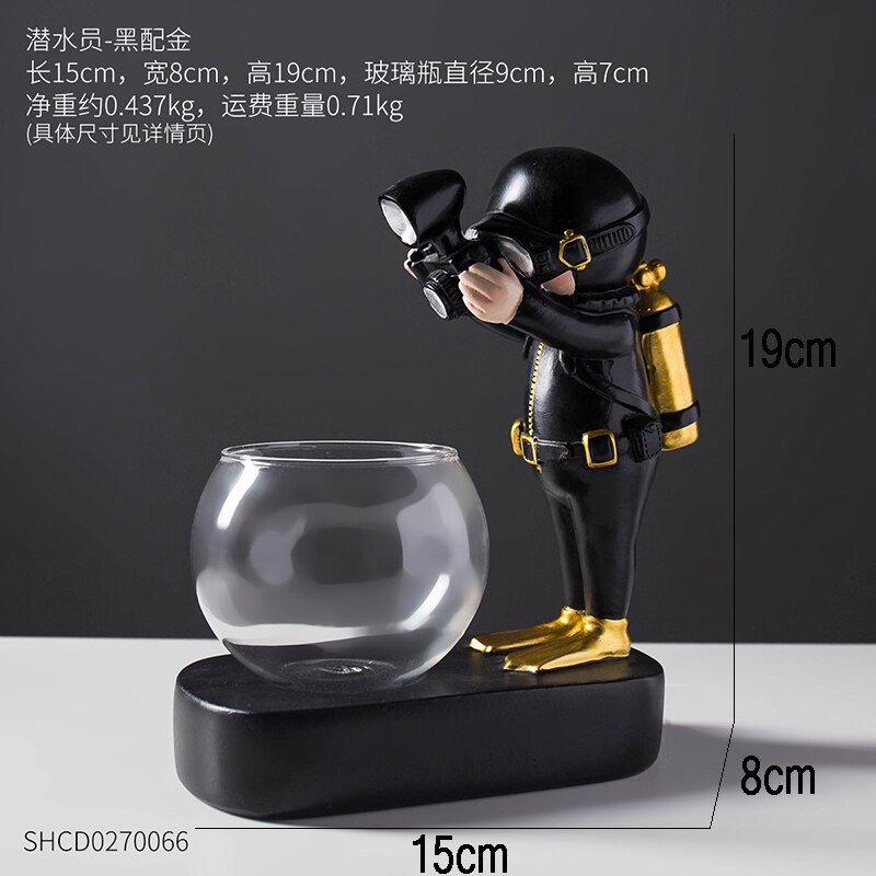 Creatieve Glazen Vaas Hars Astronaut Diver Ornamenten Vazen Hydrocultuur Desktop Decor Bloemen Led Licht Pluggable Batterij: C