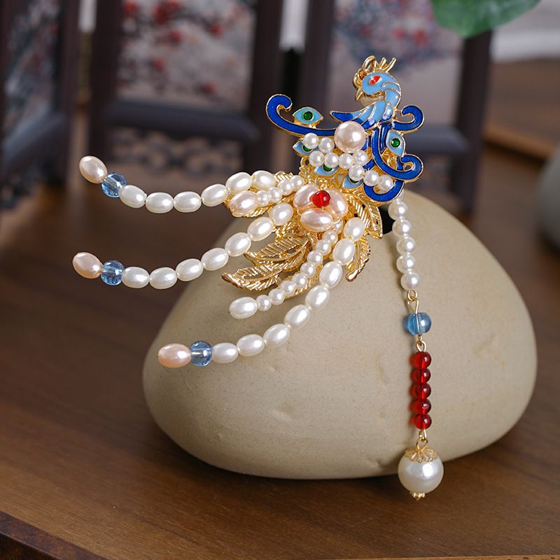 Phoenix-haarnadel, vintage-haarspange, harzperlen, luxuriöser hanfu-haarschmuck für damen, haarnadelschmuck, chinesisches weihnachtsschmuck
