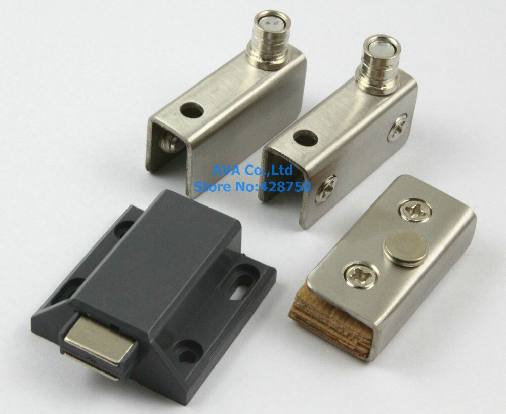 2 x Press Open Single Glass Door Pivot Hinge Set Clamp Clip Magnetic Catch Latch