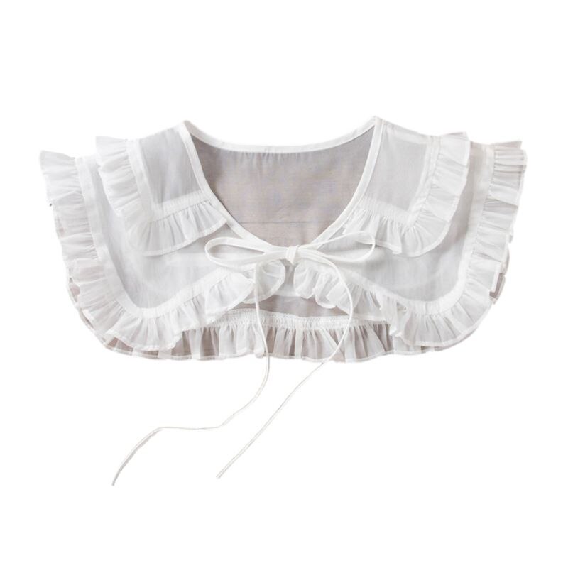 Preppy Stil Frauen Mädchen Puppe abgestuft Rüschen Gefälschte Kragen Bodenbildung Shirt Schal 649C: Weiß