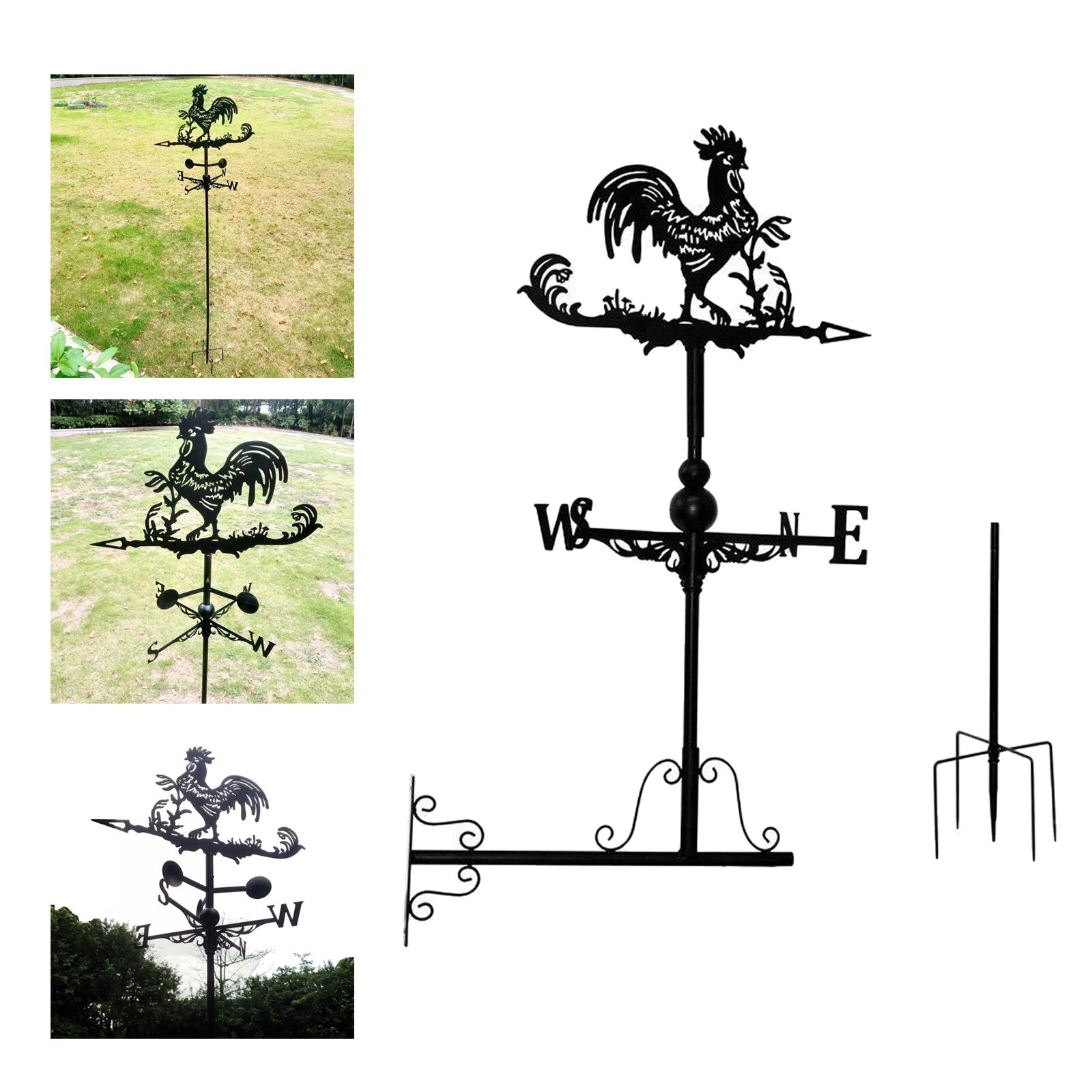 Rooster Weathervanes Iron Wind Vane Wind Speed Direction Indicator Garden Yard Pole
