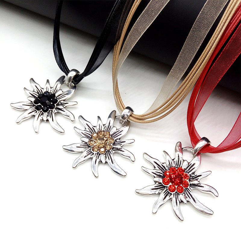 Collar con colgante Edelweiss de flor Vintage austriaco para mujer, disfraz tradicional de Dirndl de Oktoberfest, joyería alemana al por mayor