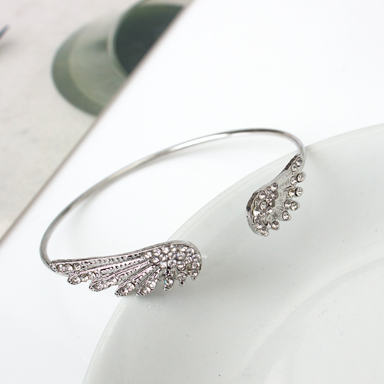 Angel Wings Bracelet Adjustable Woman Riding Bike Jewelry Open Bracelet Silver Plated Crystal Spacecraft