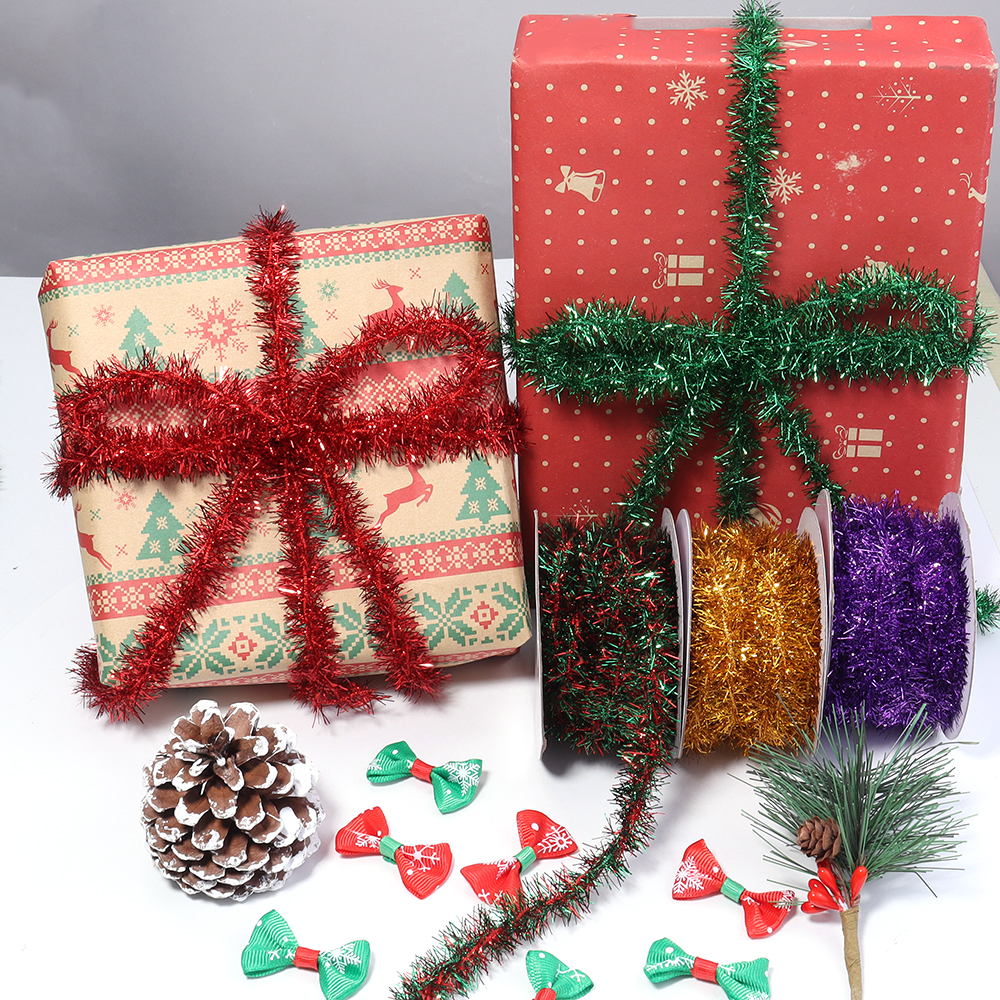 10 Meter Weihnachten Band Girlande Stock Folie Lametta funkeln metallisch Weihnachten Baum Verpackung Bänder Ornamente DIY Neue Jahr Party Dekor