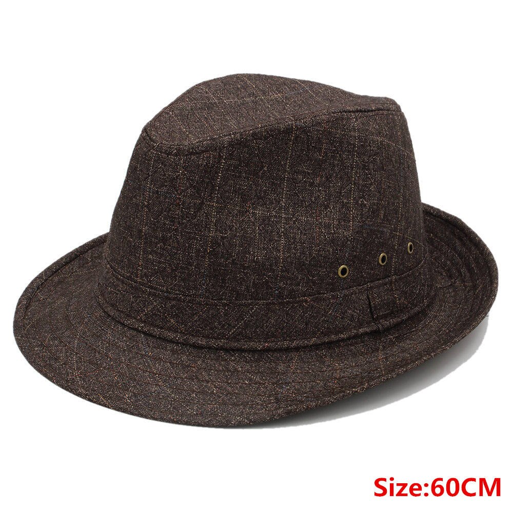 Men Fedora hat with 4Size 57 58 59 60CM Big Size Gentleman Dad Beach Homburg Church Jazz Hat Father A0064-XSJ: Coffee 60CM