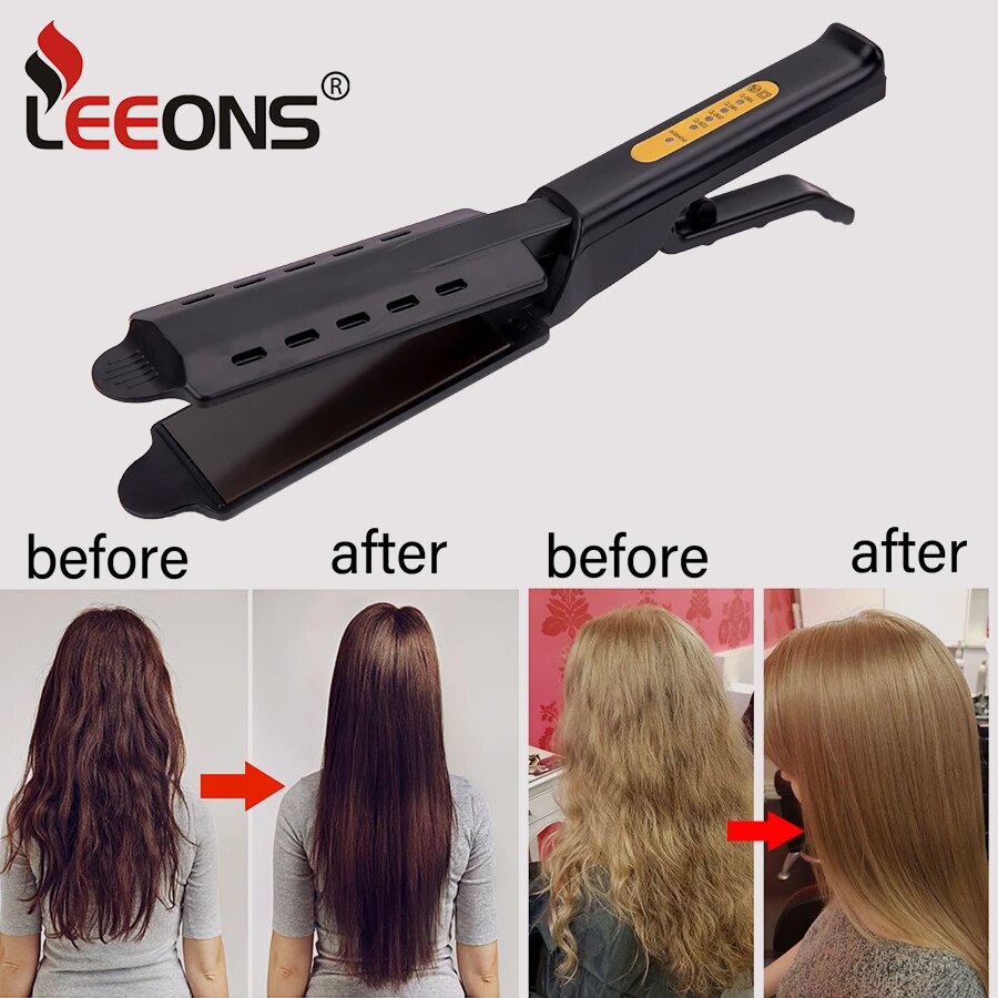 Leeons-plancha de pelo de Vapor para mujer, plancha de pelo plana de Vapor de cerámica, planchas planas,