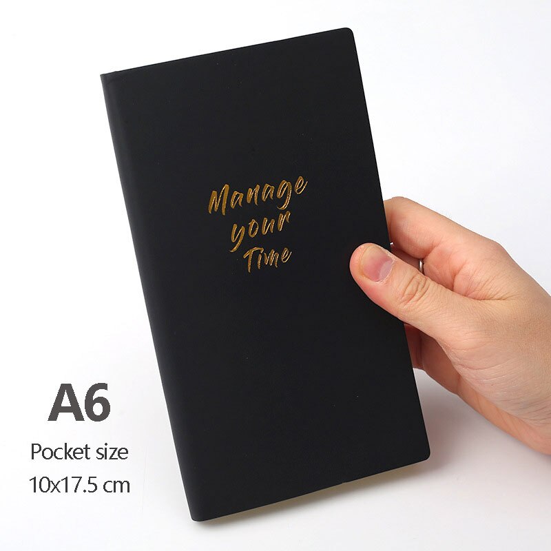 Mjukt läder daglig planering anteckningsbok skola & kontor anteckningsblock  a5/a6 200 sidor 80 gsm dagbok journal agenda leveranser brevpapper: Svart -a6