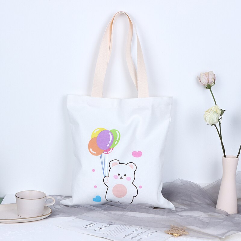 Leuke Cartoon Herbruikbare Boodschappentas Vrouwen Canvas Tassen Shopper Schoudertassen