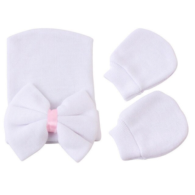 Baby Accessories 2pcs/Set Infant Kids Baby Girls Boys Hats Gloves Anti Scratch Face Hand Guards Protection Soft Mittens Hat: white