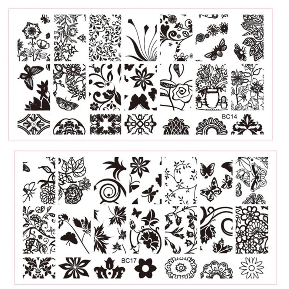1 sæt blonde stempelplade til nail art blomst 3d overførselstryk stencil stamper skraber manicure stempel værktøj chbc 01-20