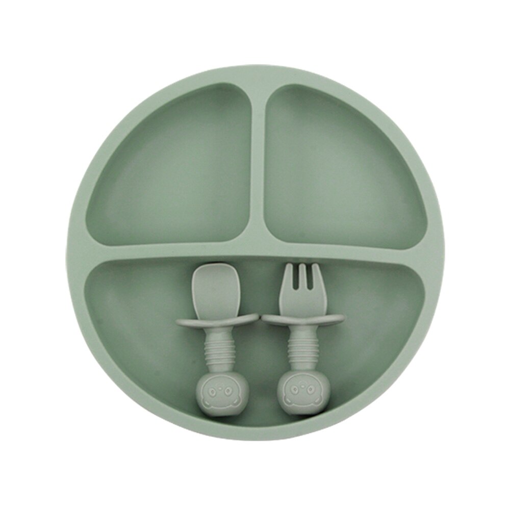 Siliconen Kinderen Plaat Baby Bestek Set Bpa Gratis Kids Servies Doseren Kom Peuter Servies Sectionele Voedsel Kom: 3pcs Olive