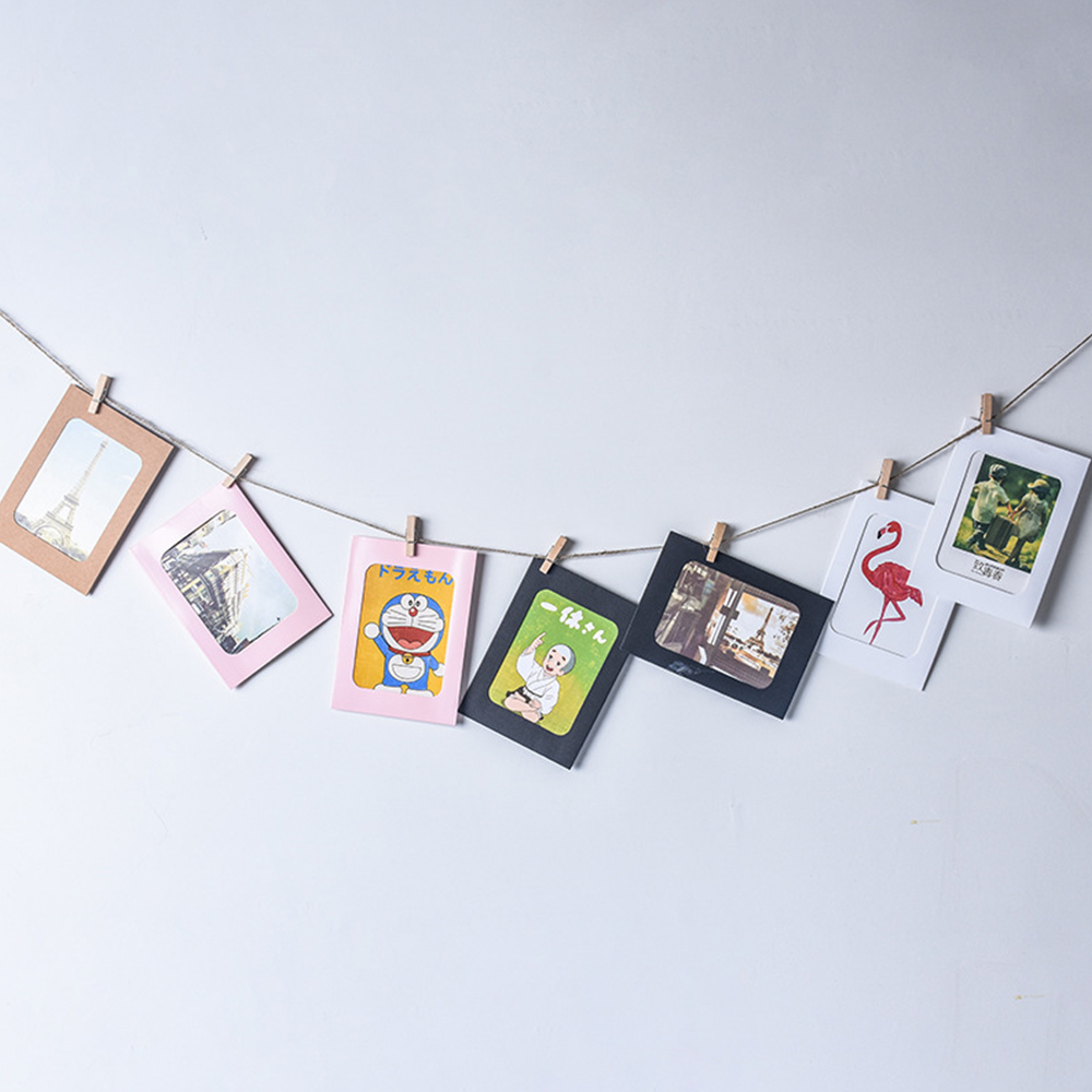 6/7Inch Photo Frames Met Clips En Touw Diy Craft Retro Kraft Kartonnen Fotolijst Display Wall Opknoping Foto album Home Decor
