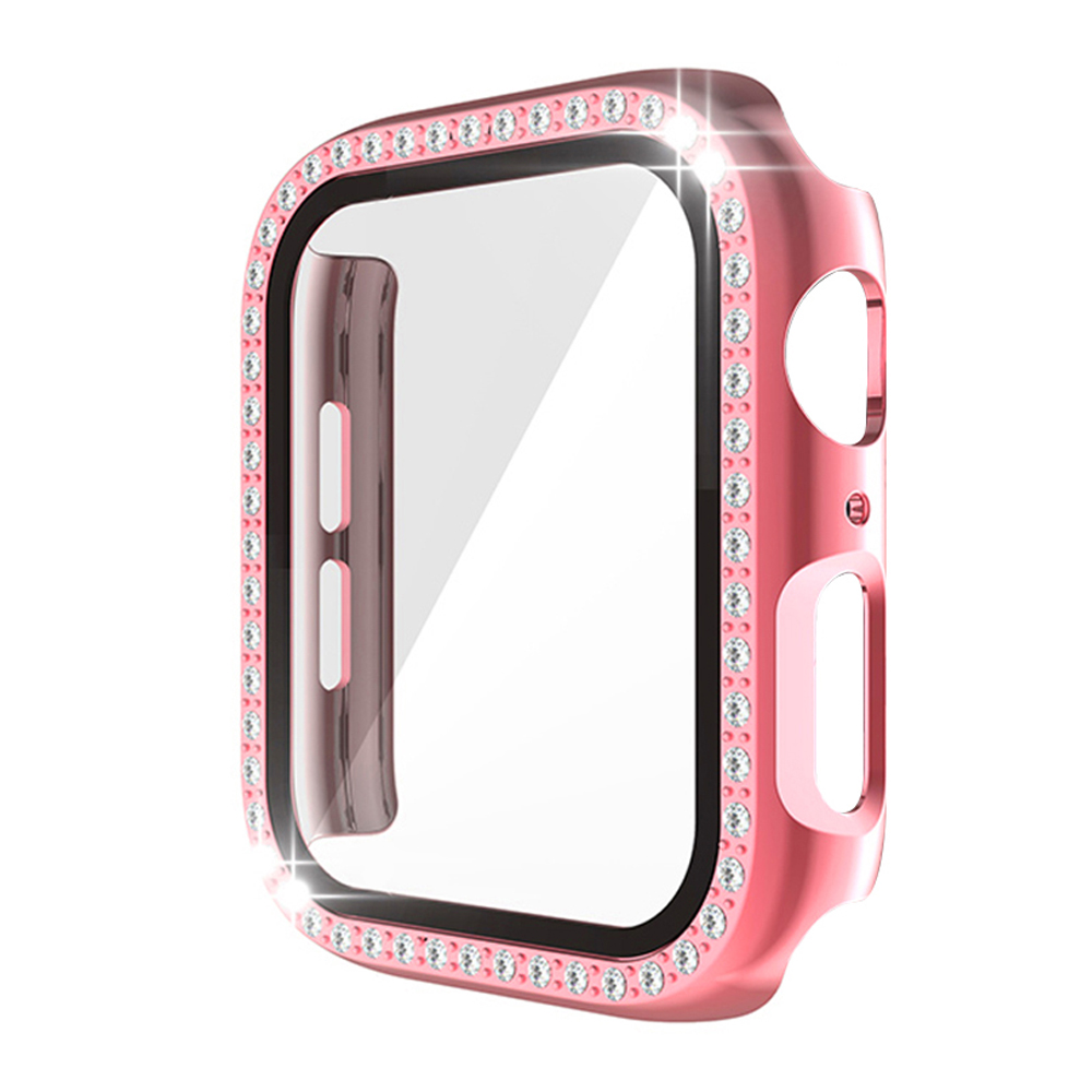 Apple Watch Case Series7 6 SE 5 4 3 2 iWatch Case Accessor 45mm 41mm 44mm 40mm 42mm 38mm Protector Bumper PC Diamond Apple Watch: Pink / 1 Inches