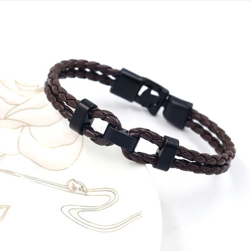 Diy Hand-woven Jewelry Wrap Multilayer Leather Braided Rope Wristband For Men Brown Black Leather Bracelet