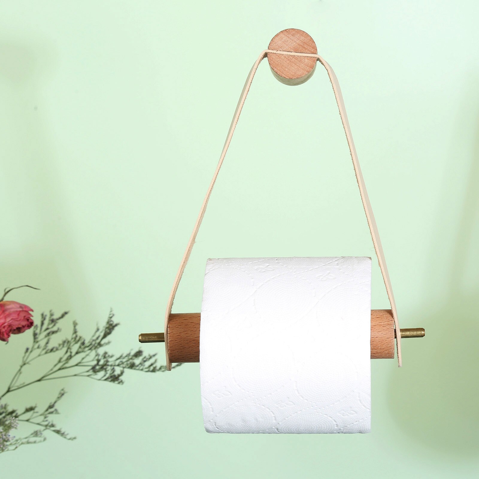 Soporte de madera + cuero/latón para papel higiénico, rollo de cuerda colgante, toallero de montaje en pared, Beige/marrón, decoración del Hogar, baño, Hotel y cocina, 1 unidad