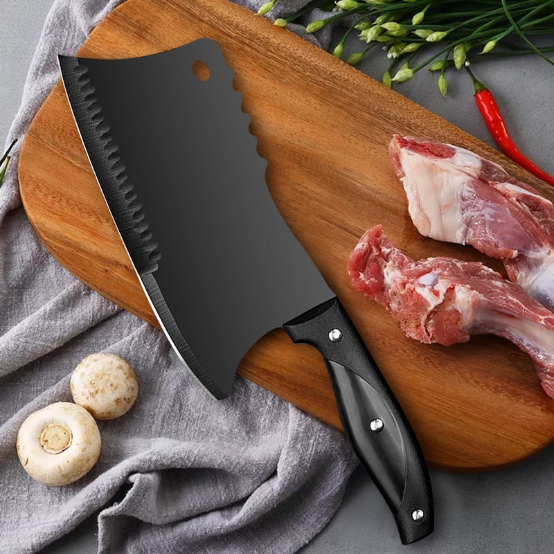 Black Blade Butcher Knife Stainless Steel Bone Chopping Chef Knife Meat Vegetables Slicing Cleaver High Hardness Kitchen Knives: Chef Knife