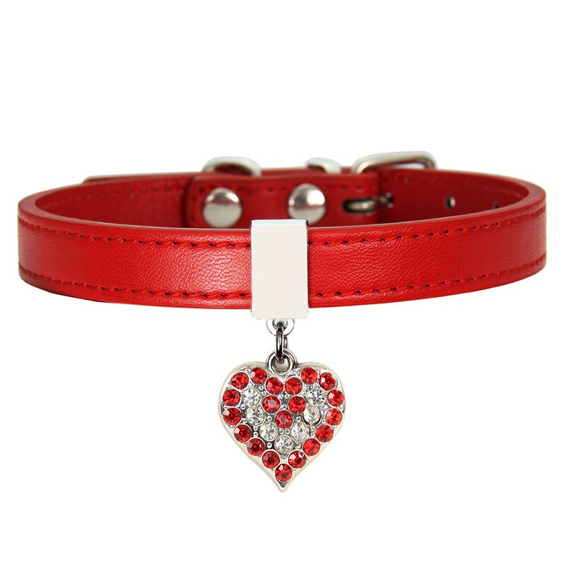 Hjärta strass hundhalsband kristall valp chihuahua hundhalsband koppel för små medelstora hundar husdjursleverantör xs sm doggyzstyle: Röd / M