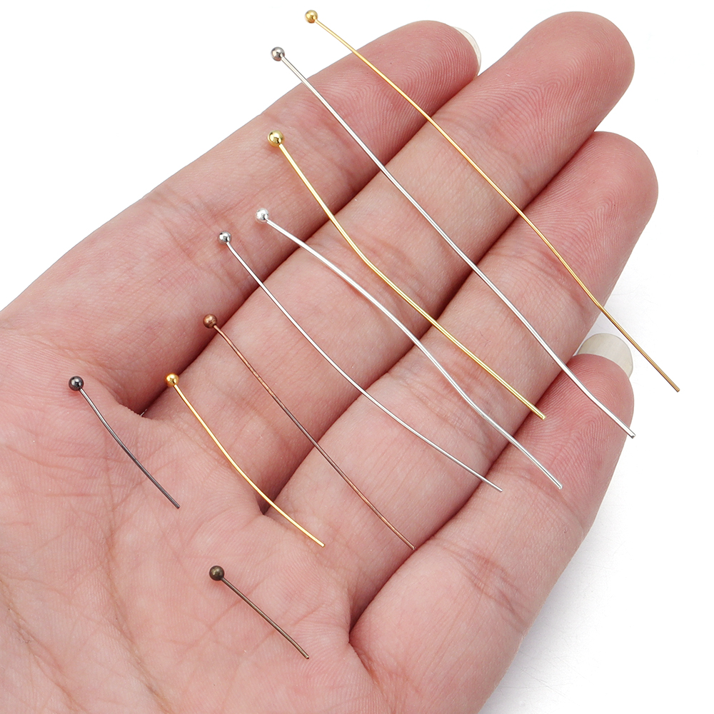 100/200 Uds. Alfileres de cabeza de bola de latón, alfileres de cabeza de bola chapados en oro para fabricación de joyas, alfileres de cuentas, suministros para hacer joyería DIY