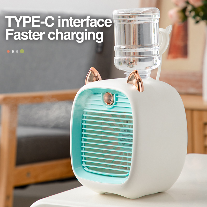 Draagbare Airconditioner Usb Mini Luchtkoeler Ventilator Waterkoeling Ventilator Met 3 Speed 2 Modi Spray Luchtbevochtiger Purifier Voor Auto Thuis