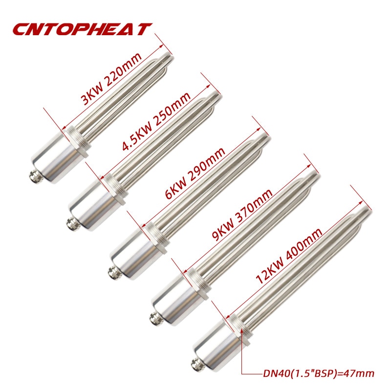 Stainless Steel 220v/380v DN40 47mm Thread Electric Immersion Heating Element Water Heater 3kw/4.5kw/6kw/9kw/12kw