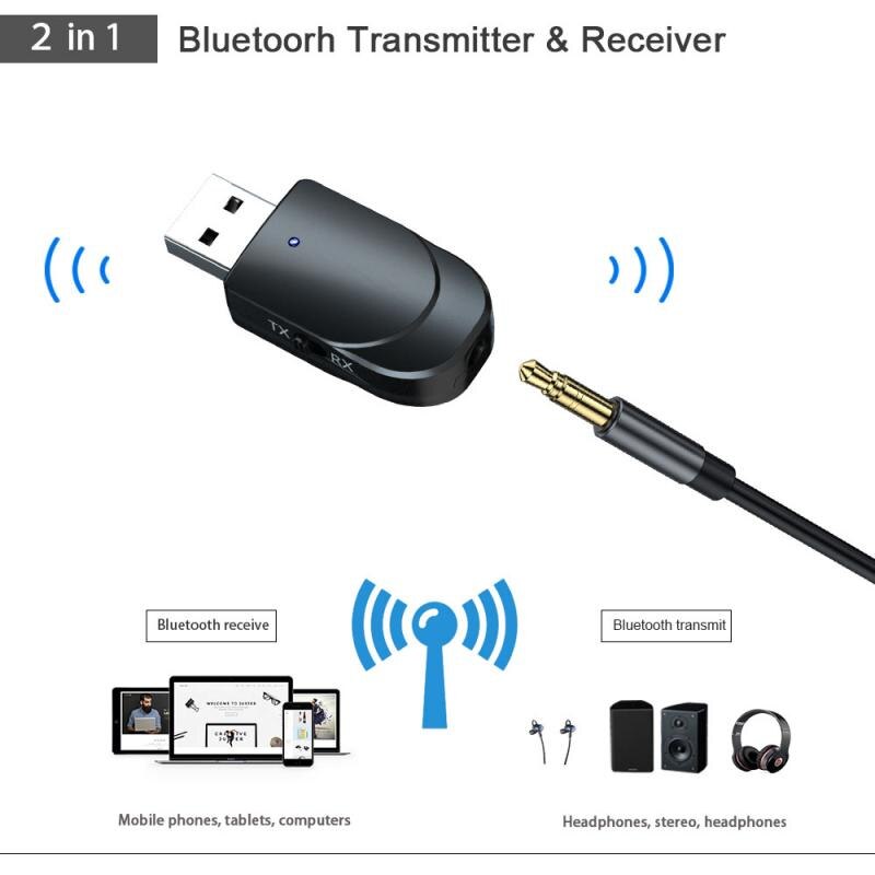 Receptor transmisor de Audio KN330 con Bluetooth 5,0, adaptador inalámbrico de doble salida, dos en uno, USB, ordenador, TV, Coche